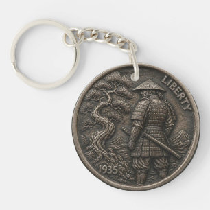 Porte-clés Pièce de monnaie en nickel Hobo Samouraï sculptée