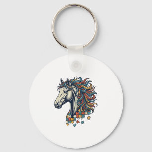 Porte-clés Pièce de puzzle de cheval coloré T-Shirt gravure v