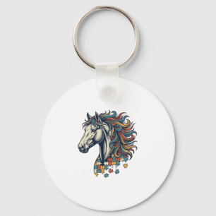 Porte-clés Pièce de puzzle de cheval coloré T-Shirt gravure v