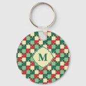 Porte-clés Pièce de puzzle rouge vert Noël Monogramme (Recto)