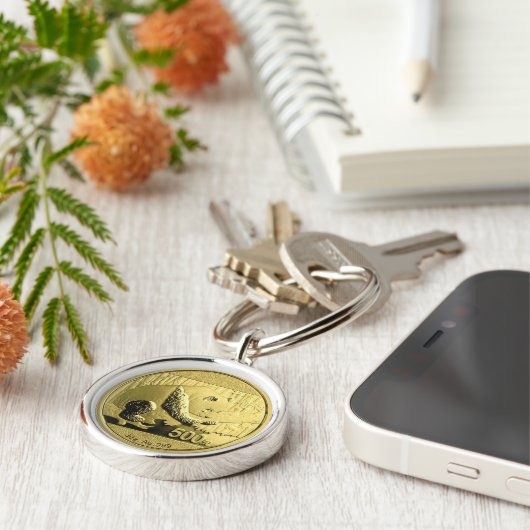 Porte-clés Pièce Panda or (Côté)