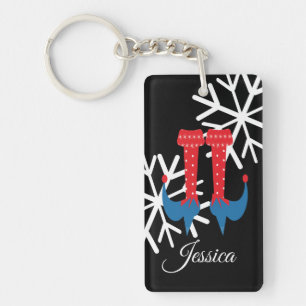 Porte-clés Pied de Lutin de Noël Fantaisiste Flocons de Neige