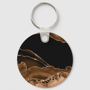 Porte-clés Pierre contemporaine en faux agate marbrée marron
