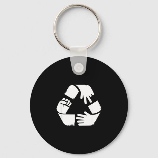 Porte-clés Pierre feuille ciseaux symbole de recyclage main d (Recto)