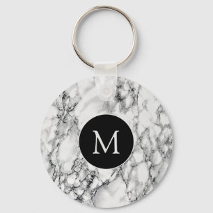 Porte-clés Pierre Marbre blanc tendance - Ajouter votre lettr
