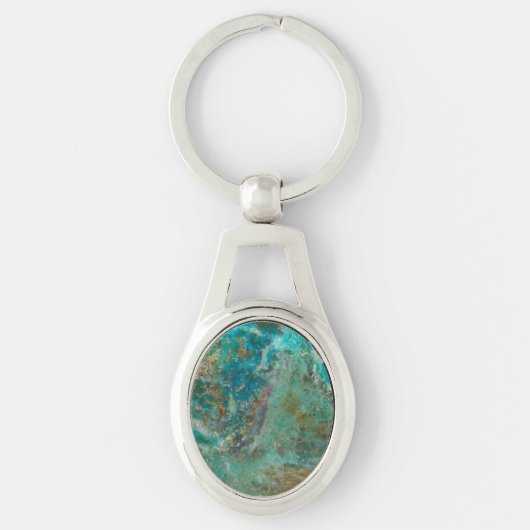 Porte-clés Pierre minérale bleu Chrysocolla (Devant)
