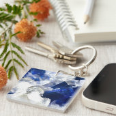 Porte-clés Pierre précieuse de fluorite transparente bleu pro (Devant Droit)