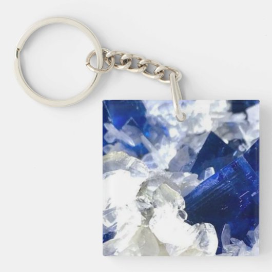 Porte-clés Pierre précieuse de fluorite transparente bleu pro (Devant)