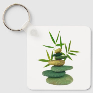 Porte-clés Pierres zen empilées en équilibre avec feuilles en