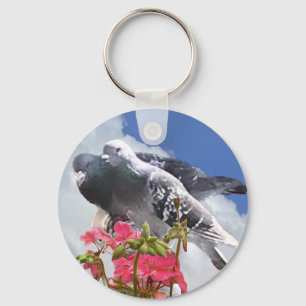 Porte-clés Pigeon Pair and Pink Geranium 