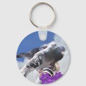 Porte-clés Pigeon Pair et Fleurs Mauve (Verso)