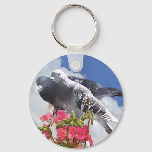 Porte-clés Pigeon Pair et Pink Geranium (Recto)