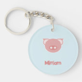 Porte-clés Piglet rose monogramme en bleu (Devant)