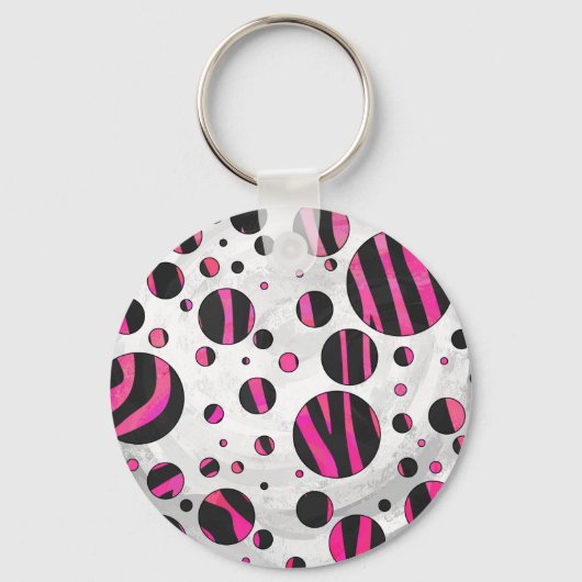 Porte-clés Piloka Dot Zebra noir et rose chaud (Recto)