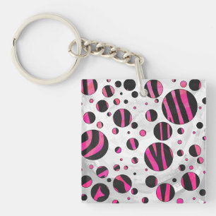 Porte-clés Piloka Dot Zebra noir et rose chaud