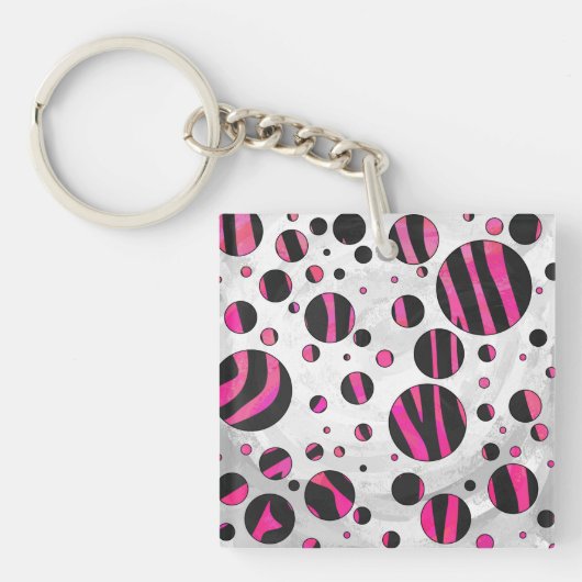 Porte-clés Piloka Dot Zebra noir et rose chaud (Devant)