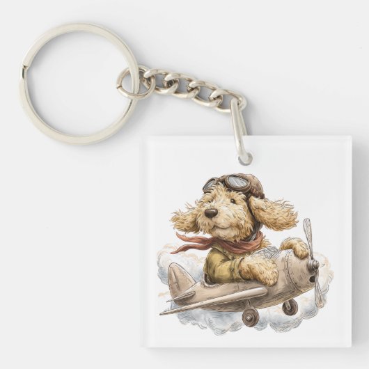 Porte-clés Pilote d'avion Goldendoodle (Devant)