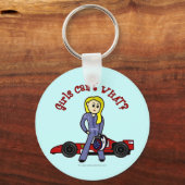 Porte-clés Pilote de voiture de course Blonde fille (Recto)