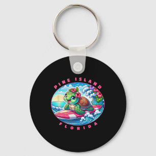 Porte-clés Pine Island Floride Fille Mignonne Surfant Tortue 