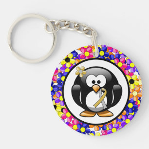 Porte-clés Pingouin à ruban or et argent