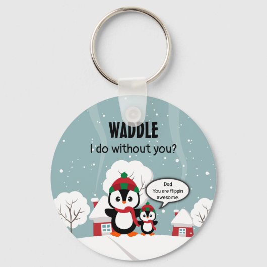 Porte-clés Pingouin Bébé Gris Mignonne En Neige D'Hiver (Recto)