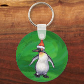 Porte-clés Pingouin mignon à Santa Hat sur Vert (Recto)