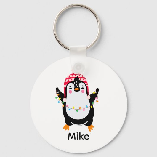 Porte-clés Pingouin scintillant avec lumières de Noël (Verso)