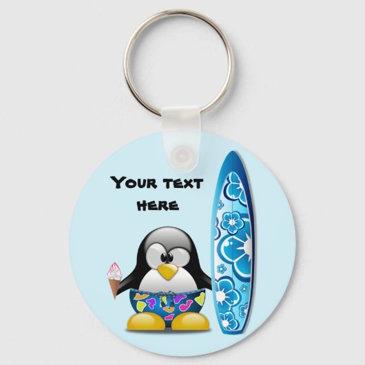 Porte-clés Pingouin surfer avec glace (Recto)