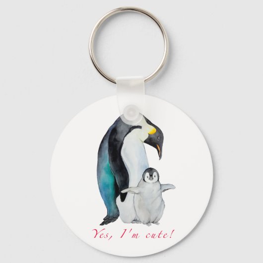 Porte-clés Pingouins empereurs d'aquarelle mignons (Recto)