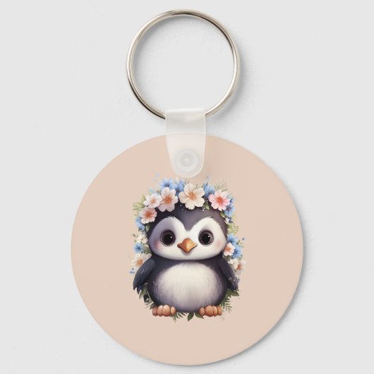 Porte-clés Pingouins mignons Nom rose et initiales (Verso)