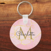 Porte-clés Pink Agate Geode Gold Monogramme Élégant Script (Recto)