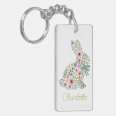 Porte-clés Pink and Blue Wildflower Spring Rabbit (Devant gauche)