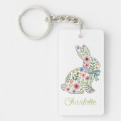 Porte-clés Pink and Blue Wildflower Spring Rabbit (Devant)