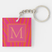 Porte-clés Pink and Orange Zebra Stripes Monogram (Dos)