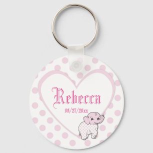 Porte-clés Pink Baby Girl Elephant Heart and Polka Dots