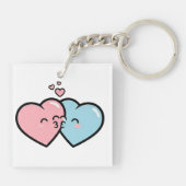 Porte-clés Pink & Blue Hearts Kiss (Dos)