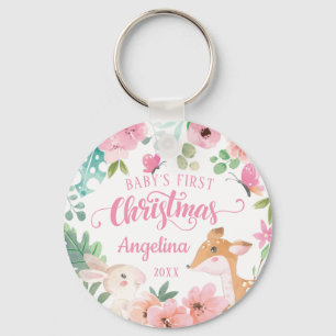Porte-clés Pink Blush Floral Woodland Baby's 1er Noël