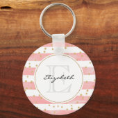 Porte-clés Pink Blush Stripes | Faux Gold Confetti Monogram (Recto)