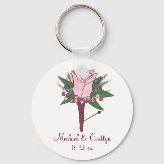Porte-clés Pink Boutonniere Rose Mariage Groom Best Man (Recto)