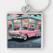 Porte-clés Pink Car 1950s Diner Retro Mid‑Century Custom (Devant)