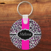 Porte-clés Pink Cheetah Imprimer Diamant Monogramme (Recto)