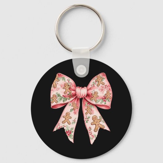 Porte-clés Pink Christmas Bow Coquette Xmas Gingbread Femmes (Recto)
