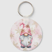 Porte-clés Pink Christmas Gnome Gold Snowflakes (Verso)
