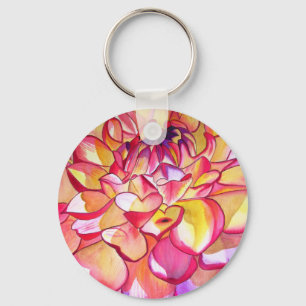 Porte-clés Pink Dahlia fleurs aquarelle art