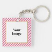Porte-clés Pink Diagonal Stripe Photo Frame (Dos)