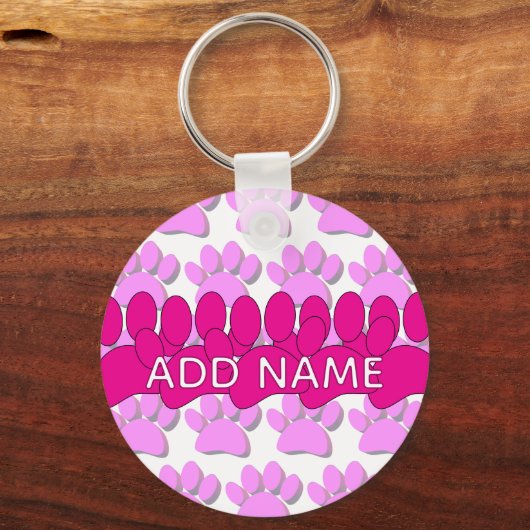 Porte-clés Pink Dog Paw Print Custom Personalized Name (Verso)