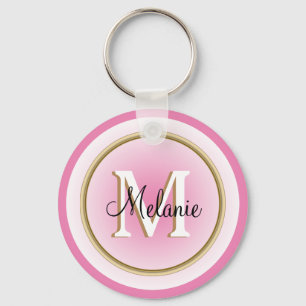 Porte-clés Pink Faux Gold Votre nom et initiale