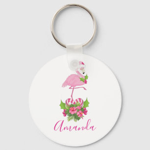 Porte-clés Pink Flamingo in Santa Hat Whimsical Christmas