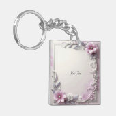 Porte-clés Pink Floral Frame Keychain (Devant gauche)