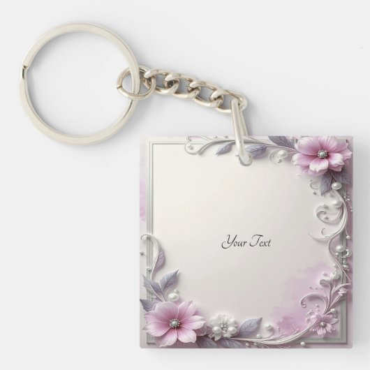 Porte-clés Pink Floral Frame Keychain (Devant)